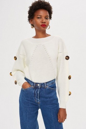 Topshop Ivory Button Sleeve Jumper | neutral knits | drop shoulder sweater - flipped
