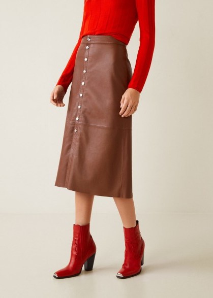 MANGO Buttons leather skirt in cognac - flipped