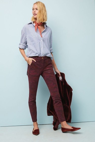 Anthropologie Cadet Slim Utility Trousers in Plum | camo printed pants - flipped