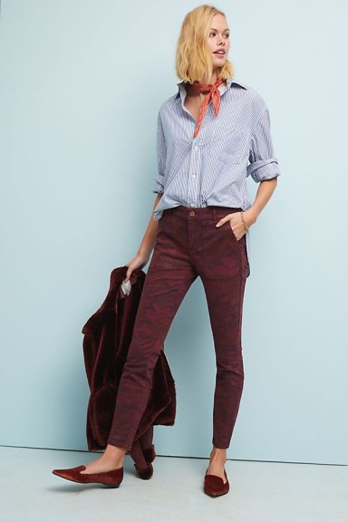 Anthropologie Cadet Slim Utility Trousers in Plum | camo printed pants