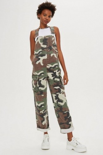 TOPSHOP Camo Print Dungarees / camouflage overalls - flipped