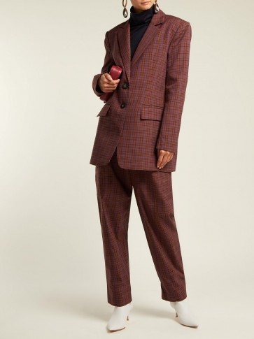 TIBI Checked twill blazer / brown check print suit jacket