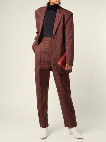 TIBI Checked twill tapered trousers / brown check print suit pants - flipped