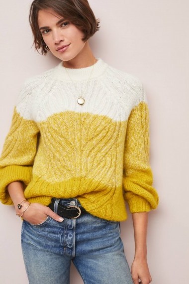 Second Female Colour Block Cable Knit Jumper Yellow ~ luxe chunky knitwear - flipped