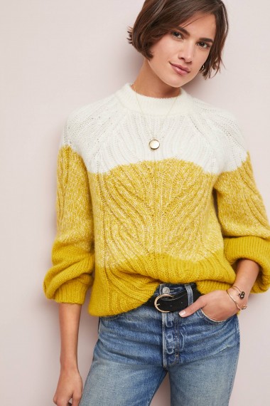 Second Female Colour Block Cable Knit Jumper Yellow ~ luxe chunky knitwear