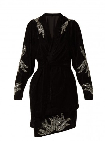 DODO BAR OR Corrine embellished black velvet kimono / silver bead and sequin sparkles - flipped