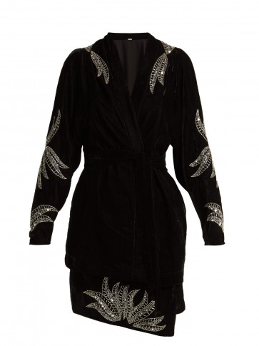 DODO BAR OR Corrine embellished black velvet kimono / silver bead and sequin sparkles