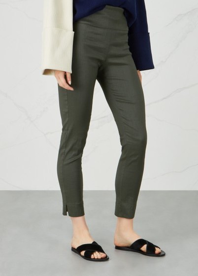 CREA CONCEPT Army green linen-blend trousers | cropped skinny split cuff pants - flipped