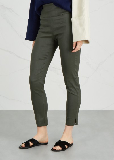 CREA CONCEPT Army green linen-blend trousers | cropped skinny split cuff pants
