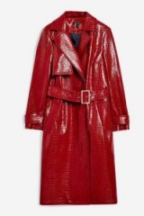 Topshop Croc Embossed Coat in Red | high shine trench | autumn colours