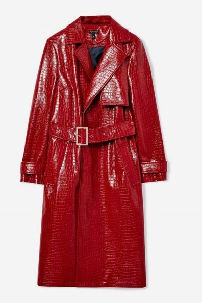 Topshop Croc Embossed Coat in Red | high shine trench | autumn colours - flipped