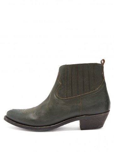 GOLDEN GOOSE DELUXE BRAND Crosby green leather ankle boots / western style boot - flipped