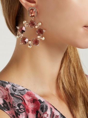 ERDEM Pink Crystal and faux-pearl hoop-drop earrings ~ statement hoops