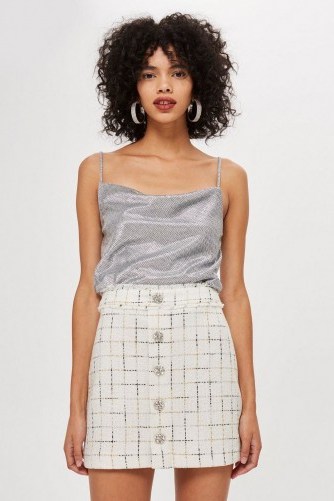 TOPSHOP Crystal Trim Boucle Mini Skirt in Ivory / shimmering crystals - flipped