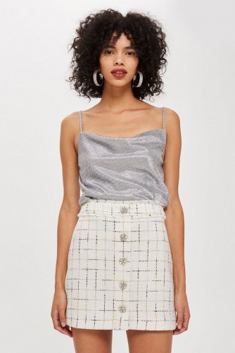 TOPSHOP Crystal Trim Boucle Mini Skirt in Ivory / shimmering crystals