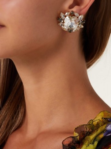 DOLCE & GABBANA Crystal-embellished clip-on earrings in clear and dark-grey ~ beautiful Italian jewellery - flipped