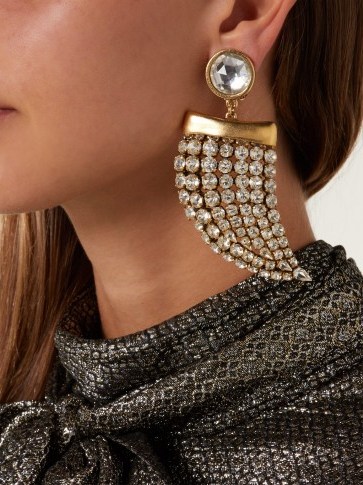 SAINT LAURENT Crystal-embellished shark tooth clip-on earrings ~ bold designer jewellery - flipped
