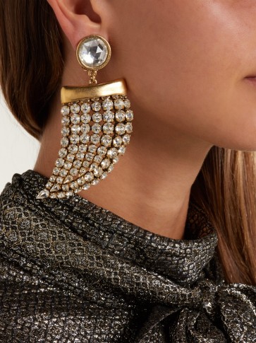 SAINT LAURENT Crystal-embellished shark tooth clip-on earrings ~ bold designer jewellery