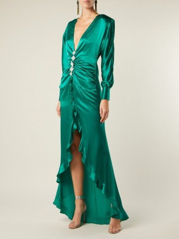 ALESSANDRA RICH Crystal-embellished green silk-satin dress ~ vintage style glamour - flipped