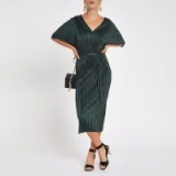 River Island Dark green plisse kimono sleeve dress | oriental inspiration