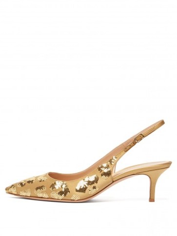 GIANVITO ROSSI Daze 55 gold sequinned slingback pumps ~ luxe event shoes - flipped