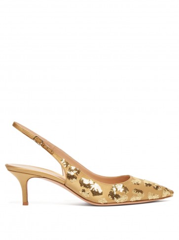 GIANVITO ROSSI Daze 55 gold sequinned slingback pumps ~ luxe event shoes