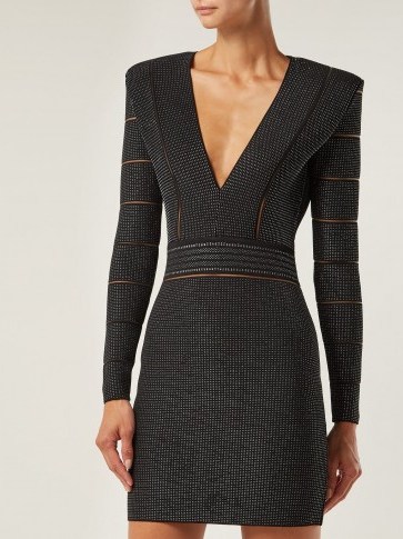 BALMAIN Deep V-neck black knitted mini dress ~ evening glamour ~ lbd - flipped