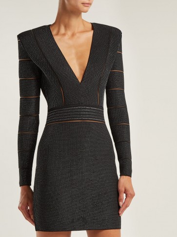 BALMAIN Deep V-neck black knitted mini dress ~ evening glamour ~ lbd