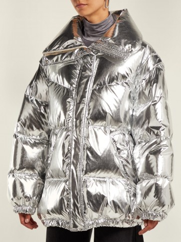 MM6 MAISON MARGIELA Detachable sleeve silver puffer jacket ~ metallic quilted coat
