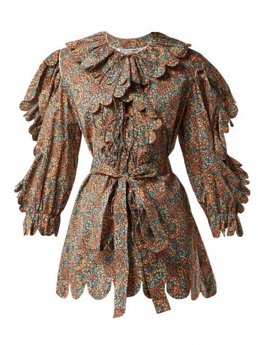 HORROR VACUI Deus floral-print cotton scalloped edge blouse | romantic ruffled top - flipped