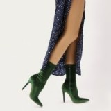 PUBLIC DESIRE DIRECT POINTY SOCK BOOTS IN GREEN VELVET – point toes