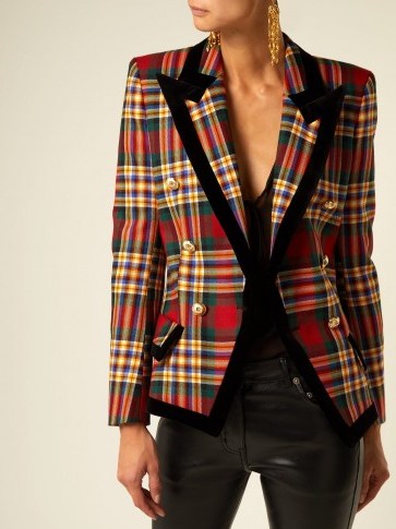ALEXANDRE VAUTHIER Double-breasted tartan wool blazer / plaid slim fit jacket - flipped