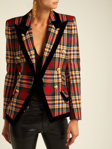 ALEXANDRE VAUTHIER Double-breasted tartan wool blazer / plaid slim fit jacket