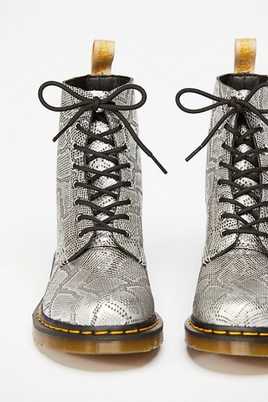 Dr. Martens Pascal Silver Lace Up Boot Silver Metallic. LUXE DMs - flipped