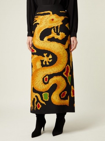 VALENTINO Dragon-print wool and silk-blend skirt - flipped