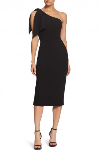 DRESS THE POPULATION Tiffany One-Shoulder Midi Dress in Black | chic LBD | cocktail time
