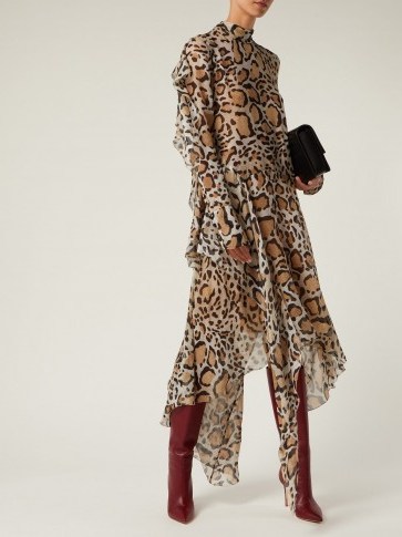 PETAR PETROV Dreya brown leopard-print silk-chiffon handkerchief hem midi dress - flipped