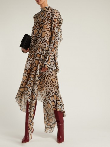 PETAR PETROV Dreya brown leopard-print silk-chiffon handkerchief hem midi dress