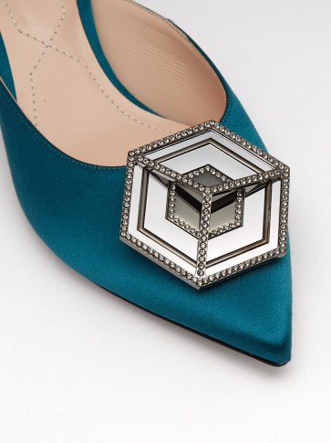 NICHOLAS KIRKWOOD Eden dark-green crystal-embellished satin mules ~ glamorous details ~ luxe footwear