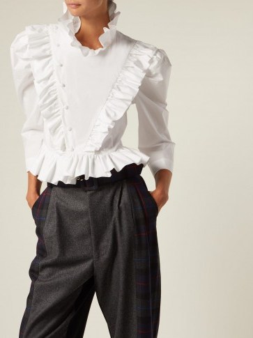 ISA ARFEN Edith white ruffled high-neck cotton blouse ~ vintage look ~ feminine ruffles - flipped