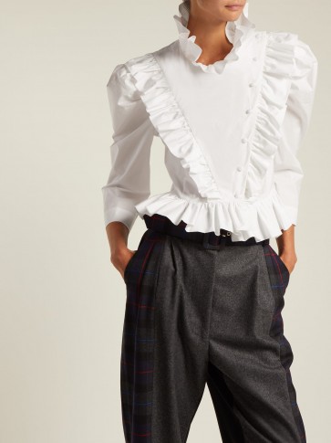 ISA ARFEN Edith white ruffled high-neck cotton blouse ~ vintage look ~ feminine ruffles