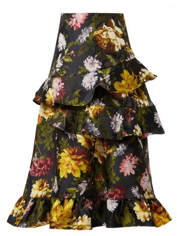 PREEN BY THORNTON BREGAZZI Esta black ruffled floral-jacquard skirt ~ tiered ruffles - flipped
