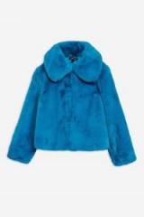 Topshop Blue Faux Fur Coat | fluffy retro style jacket