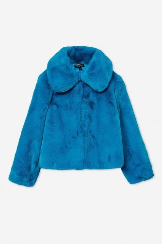Topshop Blue Faux Fur Coat | fluffy retro style jacket - flipped