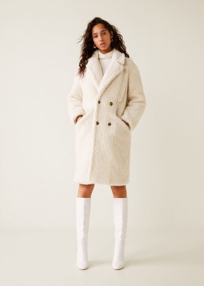 MANGO Faux shearling coat in off-white | autumn luxe - flipped