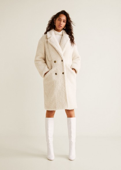 MANGO Faux shearling coat in off-white | autumn luxe