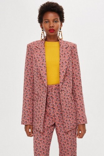 TOPSHOP Floral Jacquard Single Breasted Jacket / pretty pink blazer - flipped