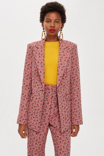 TOPSHOP Floral Jacquard Single Breasted Jacket / pretty pink blazer