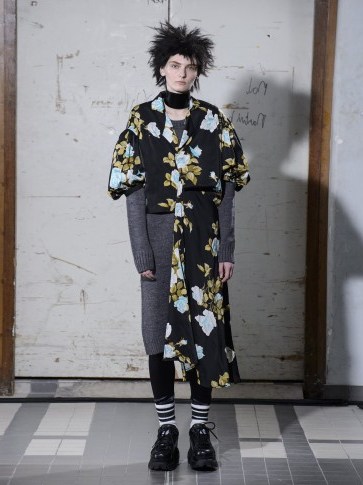 JUNYA WATANABE Wool-knit floral-print georgette dress / contemporary design fashion - flipped