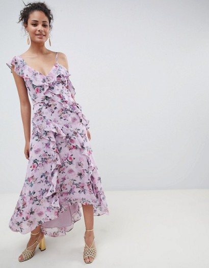 Forever New Midaxi Dress with Ruffle Details in Pink Floral Print